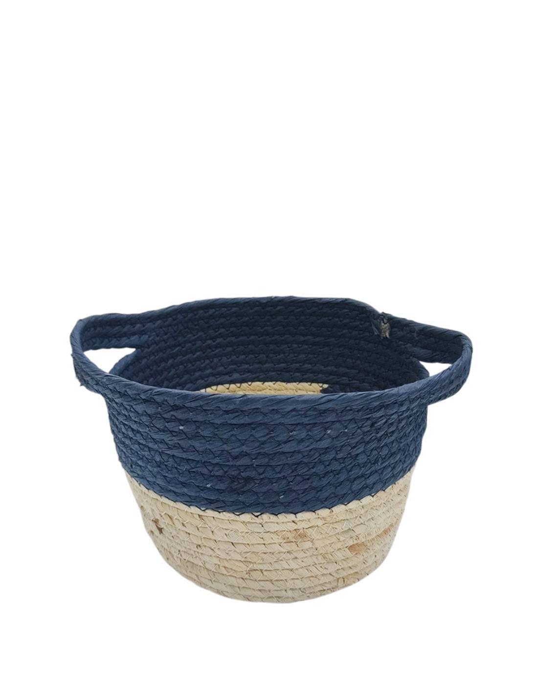 Καλάθι ψάθινο με φάσα μπλε 21,5Χ14