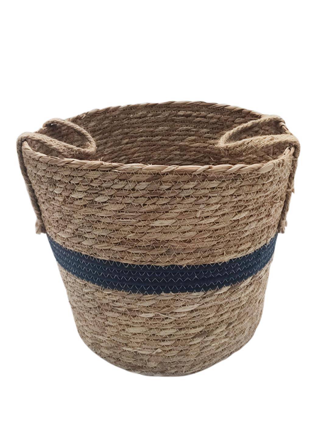 Καλάθι ψάθινο με φάσα μπλε 32Χ29/36