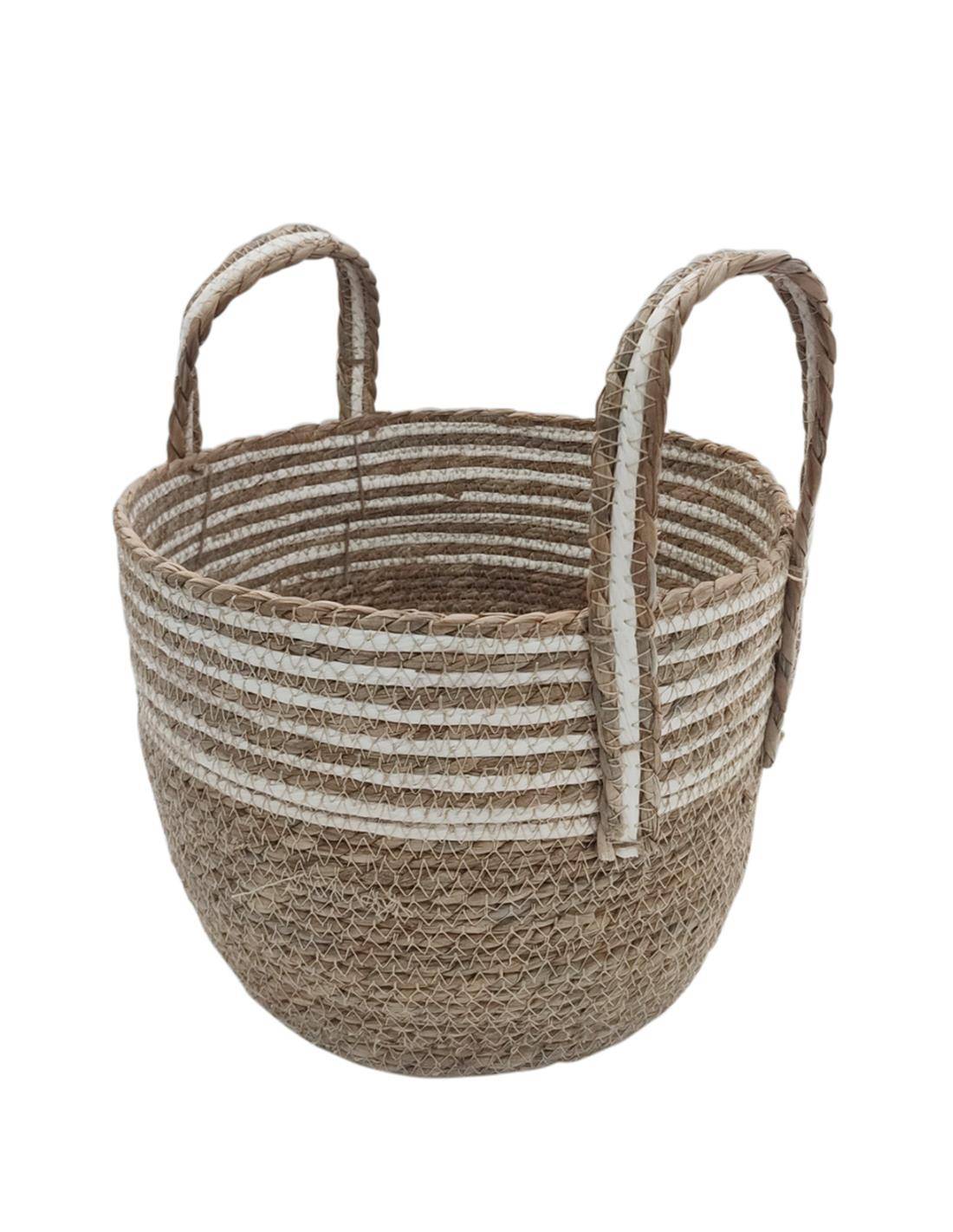 καλάθι ψάθινο με φάσα ριγέ φυσική/λευκή 29Χ24/33