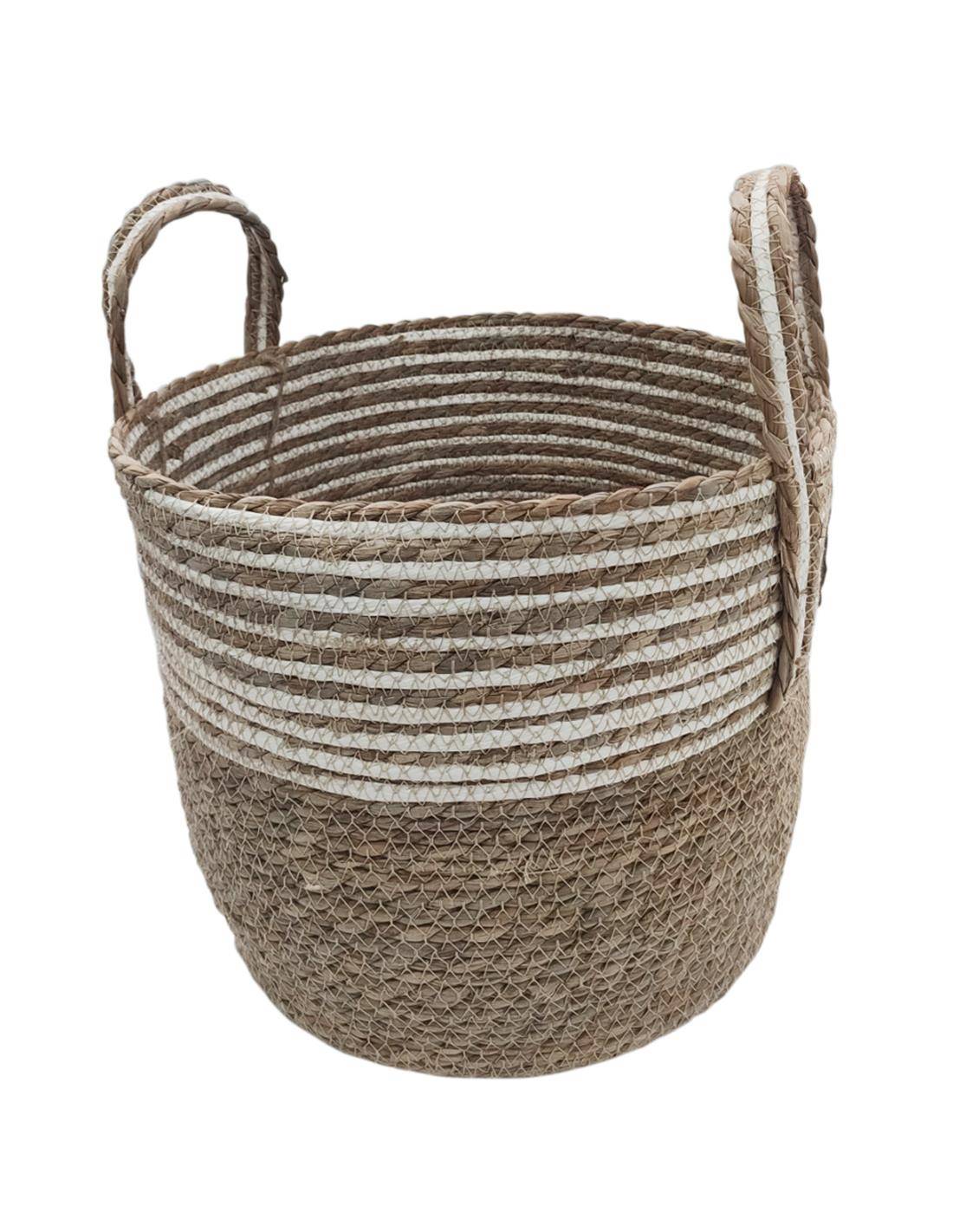 καλάθι ψάθινο με φάσα ριγέ φυσική/λευκή 33Χ28/37