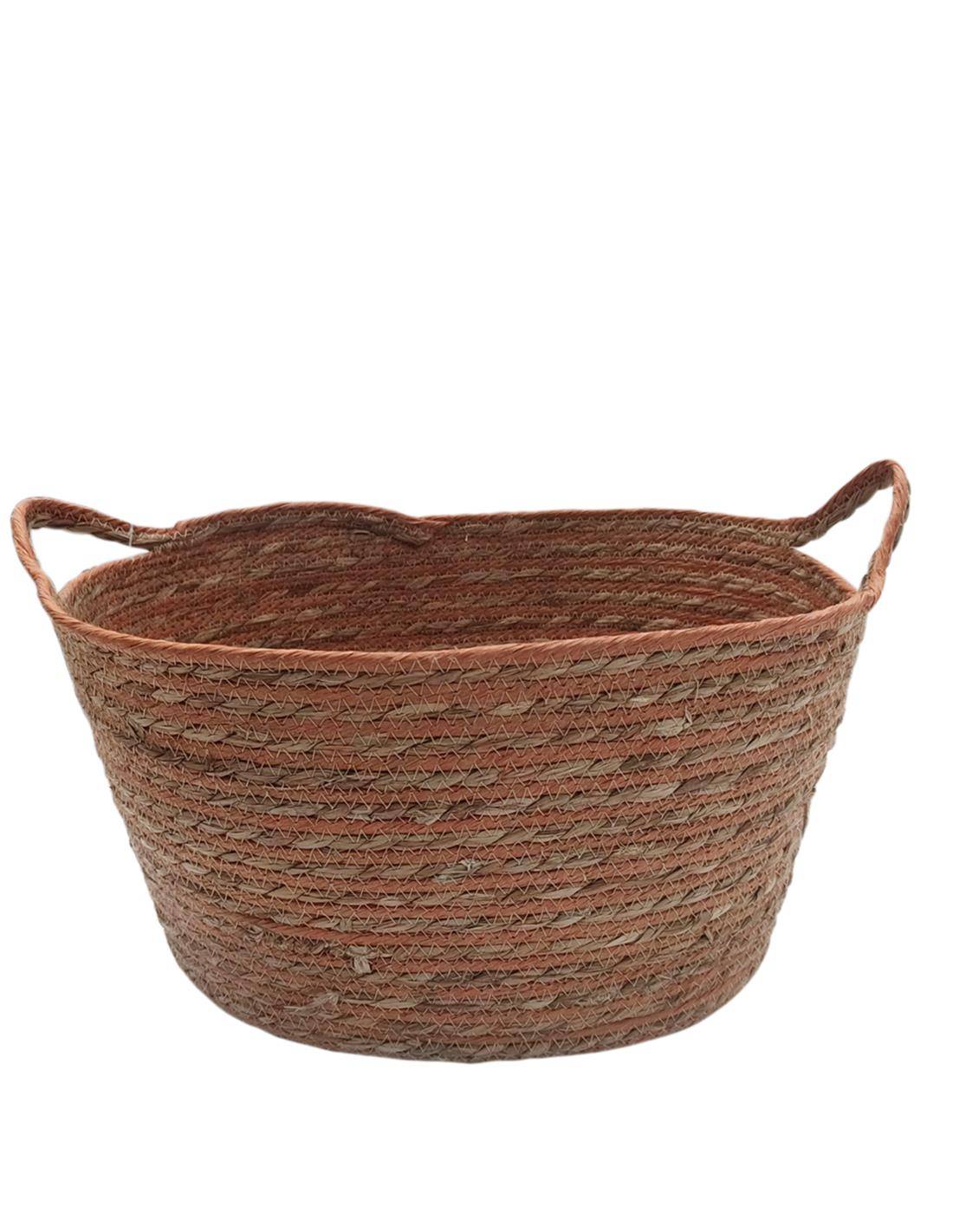 Καλάθι ψάθινο οβάλ terracotta με φυσικό 41Χ30Χ23,5/25