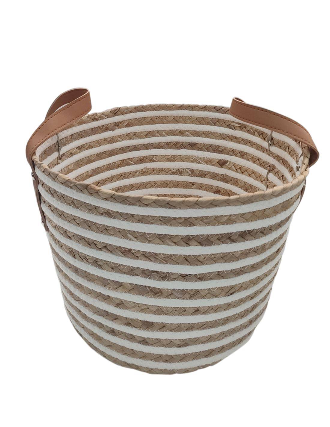 Καλάθι ψάθινο ριγέ φυσικό/λευκό 30Χ22/30