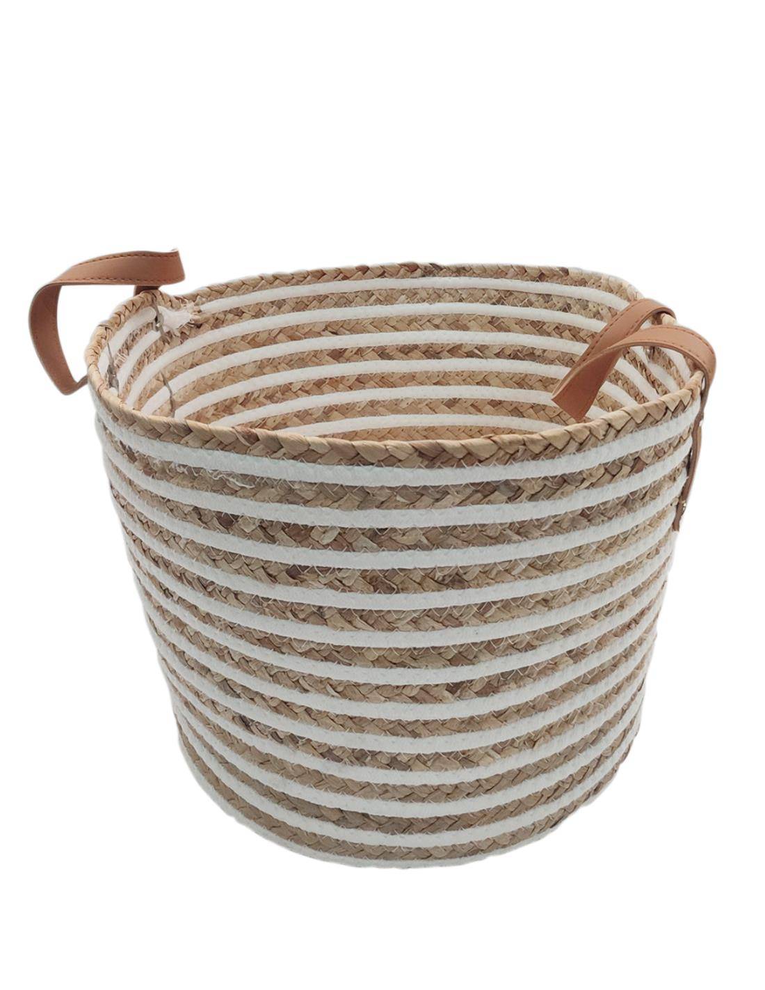 Καλάθι ψάθινο ριγέ φυσικό/λευκό 36Χ26/34