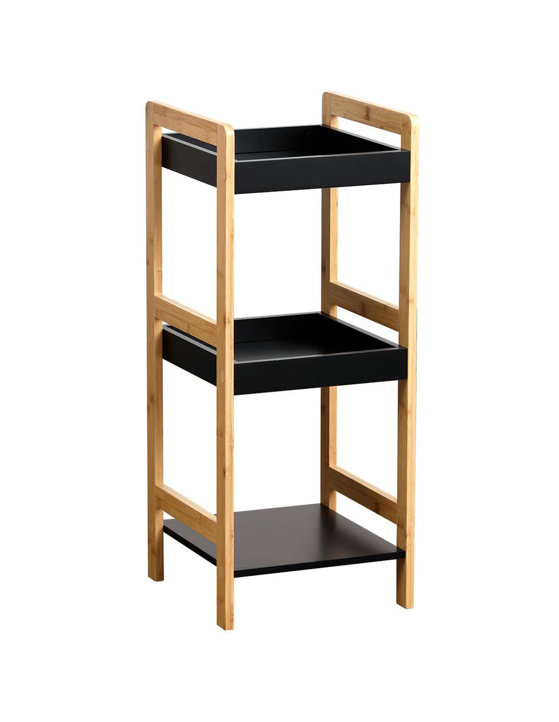 Ραφιέρα MDF μαύρη με bamboo Χ3 33Χ33Χ80