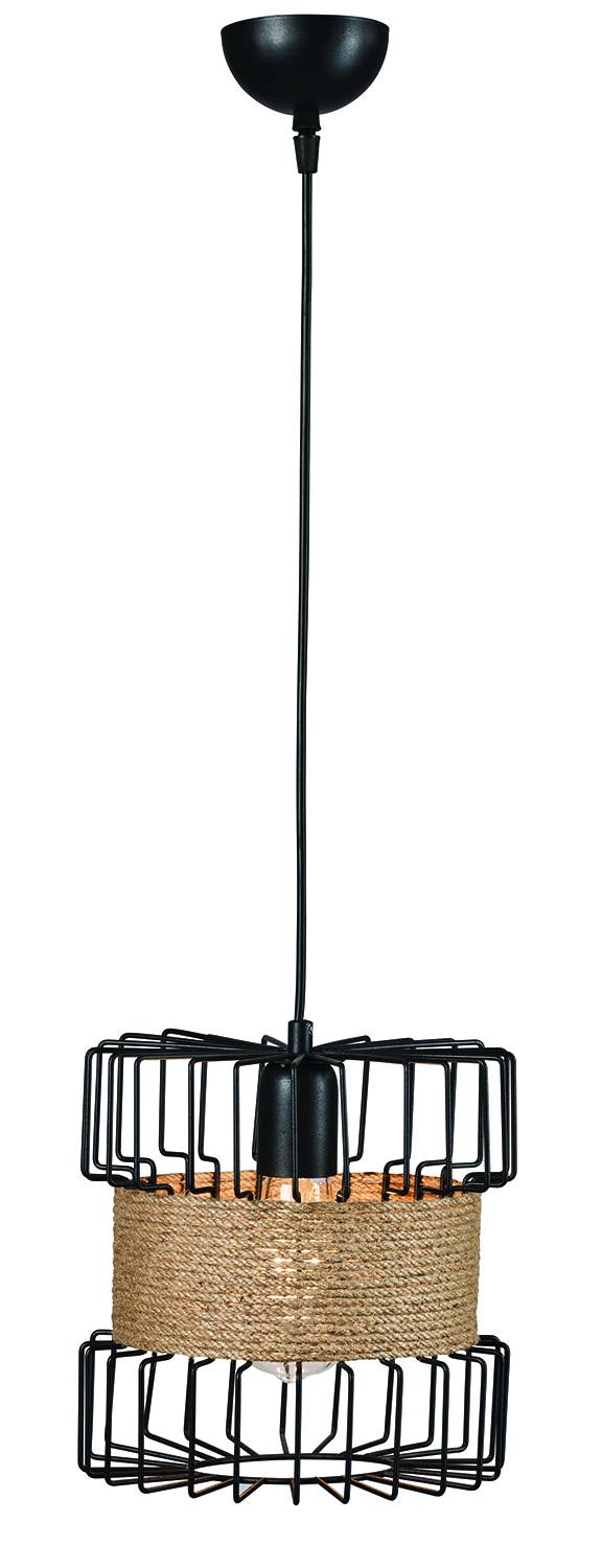 Φωτιστικό μονόφωτο μέταλλο μαύρο/σχοινί Ε27 Φ28