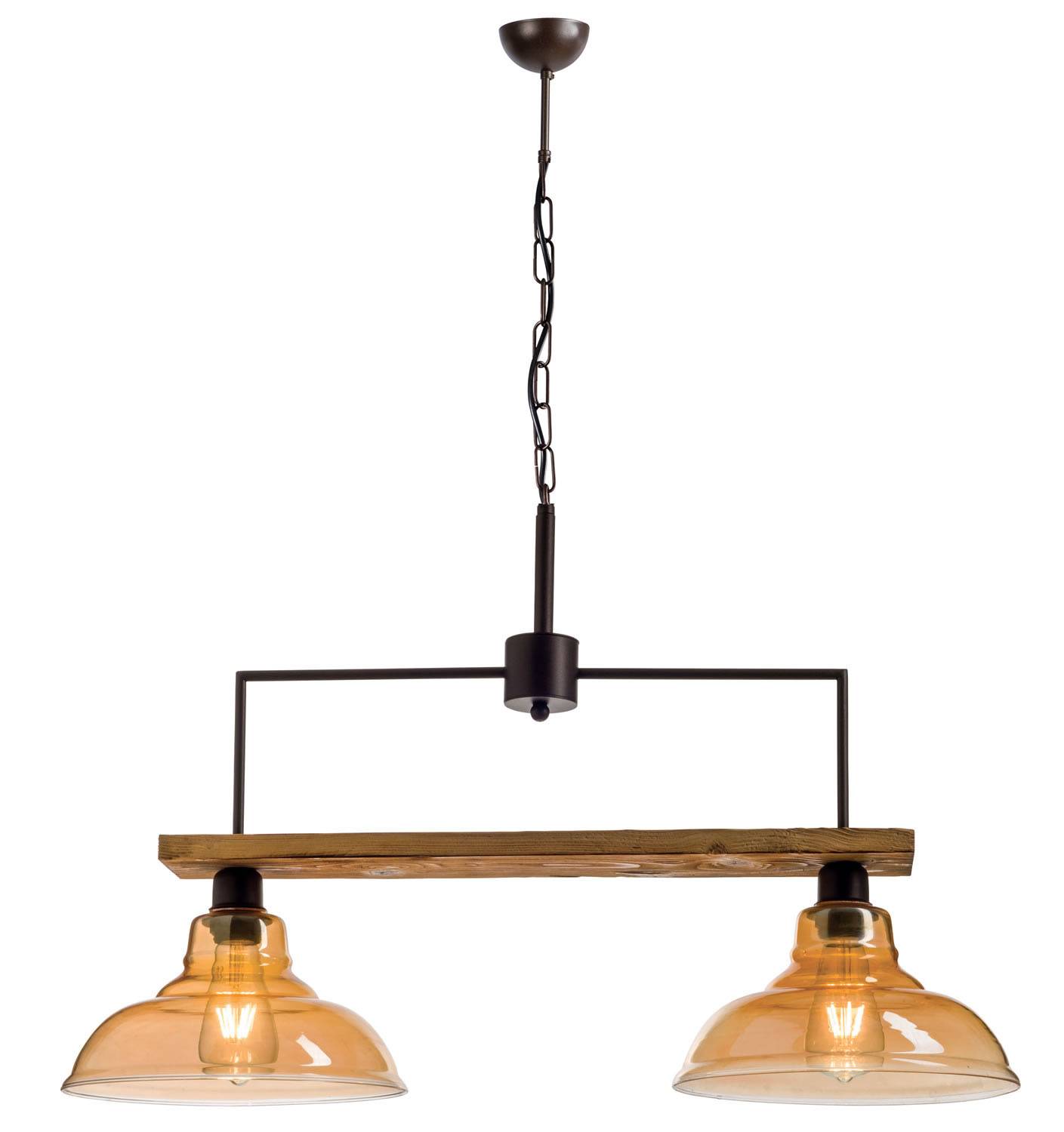 Φωτιστικό Πολύφωτο 2φ Ξύλο/Μέταλλο σκουριά/Γυαλί Ε27