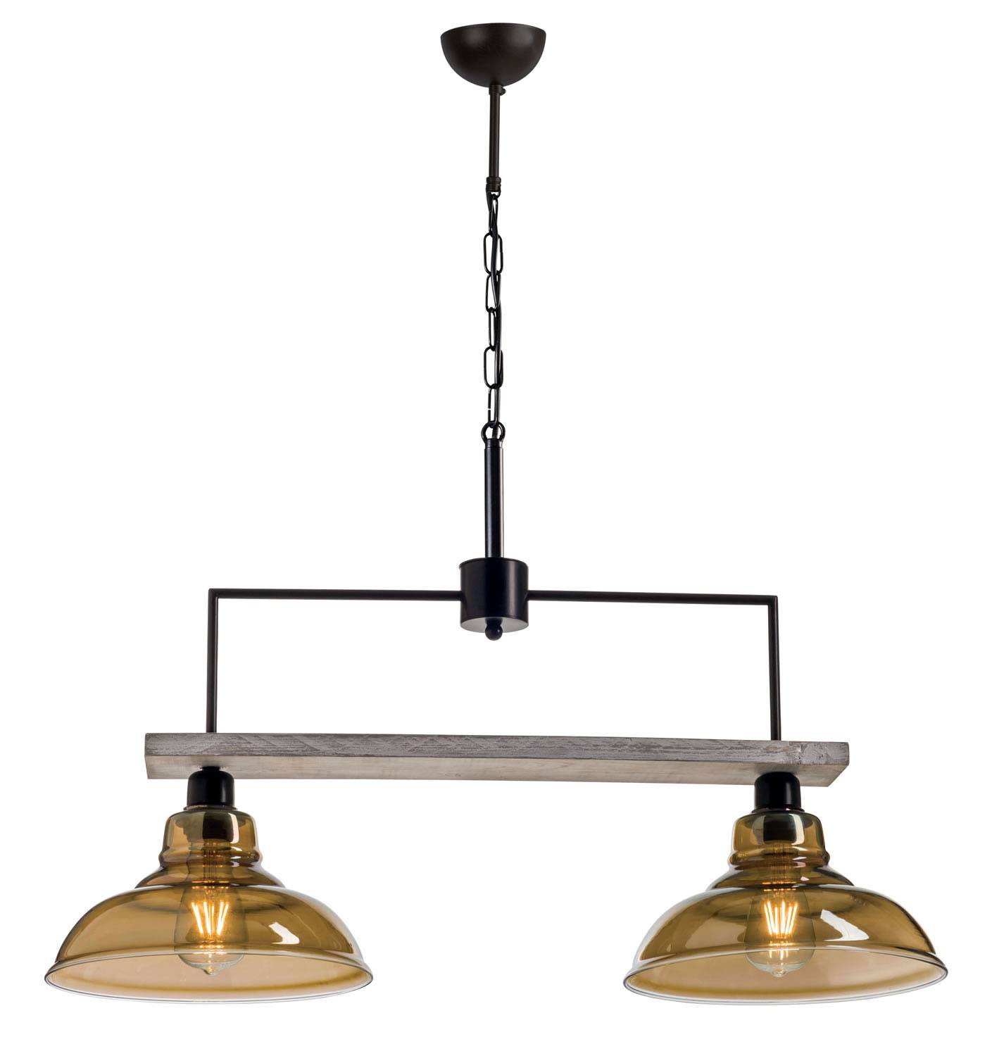 Φωτιστικό Πολύφωτο 2φ Ξύλο/Μέταλλο μαύρο/Γυαλί Ε27