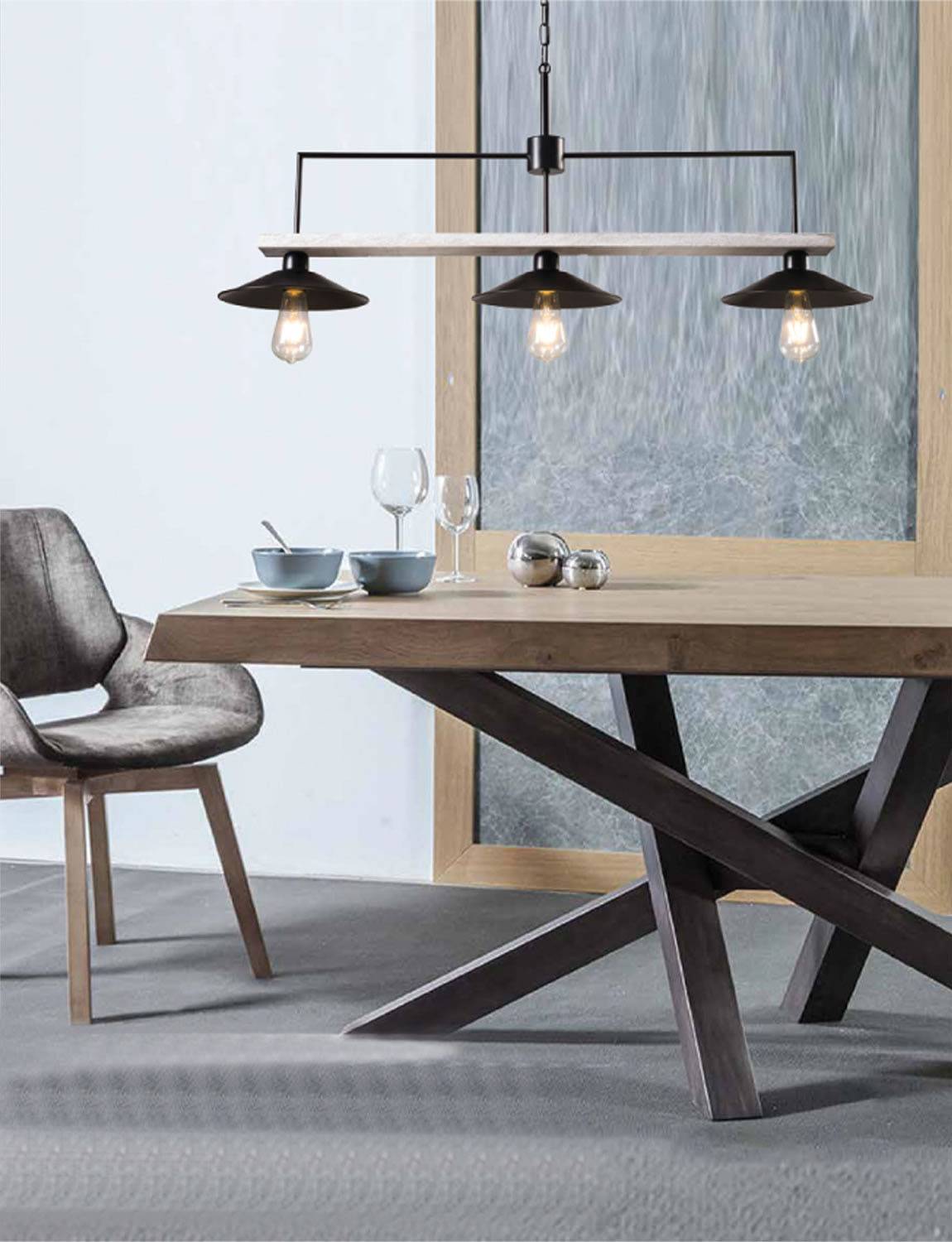 Φωτιστικό Πολύφωτο 3φ Ξύλο/Μέταλλο μαύρο Ε27