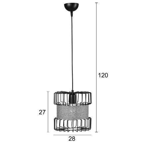 Φωτιστικό μονόφωτο μέταλλο μαύρο/σχοινί Ε27 Φ28