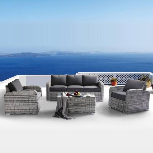 BELMAR Living Set Σαλόνι Κήπου ALU:3Θέσ+2 Πολυθρόνες+Τραπέζι Wicker GreyWhite, Μαξ.Γκρι Σκ. Ε-00023953 Ε6868