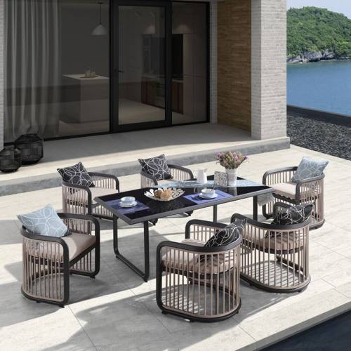 CITY Dining Set Τραπεζαρία Κήπου Βεράντας: Τραπέζι + 6 Πολυθρόνες Alu Ανθρακί - Μπεζ Ε-00020352 Ε6735