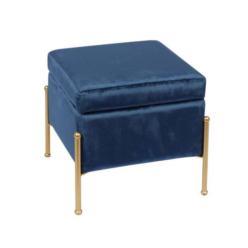 RAY Αποθηκευτικό Σκαμπό, Μέταλλο Βαφή Χρυσό, Ύφασμα Velure, Απόxρωση Μπλε Ε-00021604 Ε7031,1