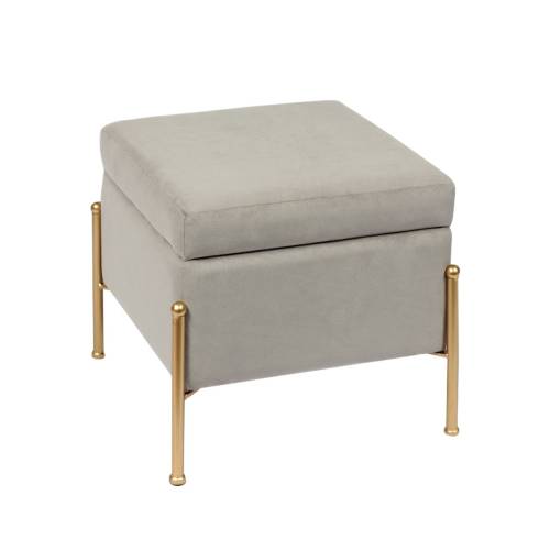 RAY Αποθηκευτικό Σκαμπό, Μέταλλο Βαφή Χρυσό, Ύφασμα Velure, Απόχρωση Γκρι Ε-00021607 Ε7031,4