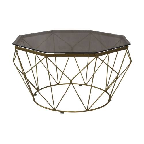 GRID Τραπεζάκι Σαλονιού Οκτάγωνο, Μέταλλο Βαφή Χρυσό Γυαλί Tee Colour Tempered Ε-00022250 ΕΜ522,2