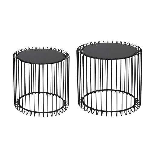 RICO Set-2 Τραπεζάκια Σαλονιού Καθιστικού, Μέταλλο Βαφή Μαύρο, Γυαλί Smoke Ε-00022916 ΕΜ9608