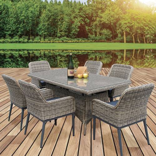 HAVANA Set Τραπεζαρία Κήπου ALU,Wicker Grey Brown-Ανθρακί: Τραπέζι 180x90 + 6 Πολυθρόνες Ε-00023092 Ε652,S