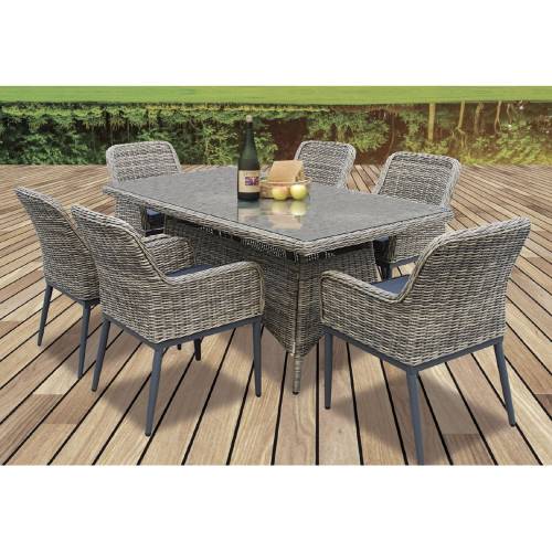 HAVANA Set Τραπεζαρία Κήπου ALU,Wicker Grey Brown-Ανθρακί: Τραπέζι 160x90 + 6 Πολυθρόνες Ε-00023854 Ε652,S1