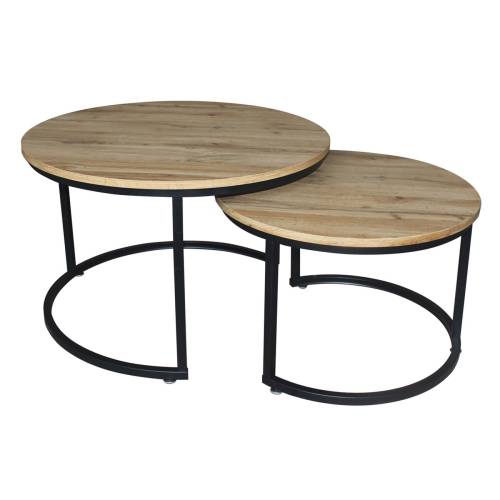 BOZZI Set-2 Τραπεζάκια Σαλονιού-Καθιστικού, Μέταλλο Βαφή Μαύρο, Απόχρωση Φυσικό Ε-00024379 ΕΜ9619,S