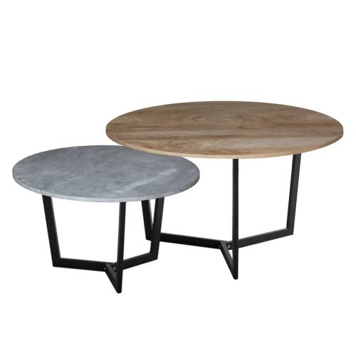 TEDDY Set-2 Τραπεζάκια Σαλονιού-Καθιστικού, Μέταλλο Μαύρο,Απόχρωση Καρυδί & Cement Ε-00024381 ΕΜ9604,S