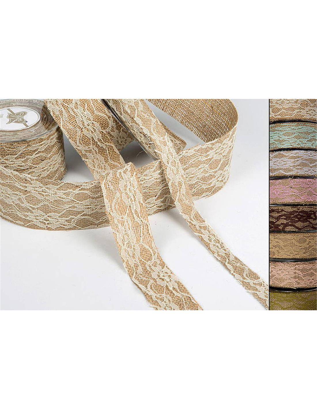 Κορδέλα λινάτσα-δαντέλα 2.5εκ.Χ10Υ