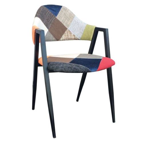 DELTA Πολυθρόνα Μέταλλο Βαφή Μαύρο, Ύφασμα Patchwork Ε-00015599 ΕΜ130