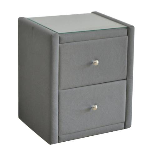 WILTON Κομοδίνο Ύφασμα Γκρι με Προστατευτικό Γυαλί Επιφάνειας Ε-00022947 Ε8057,F2