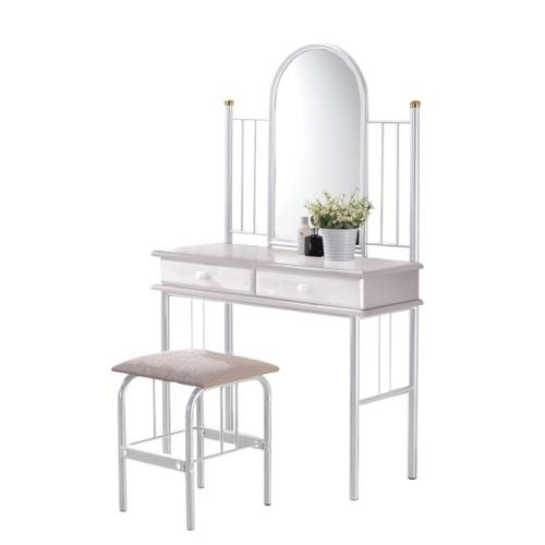 FLORA SET Τουαλέτα με Καθρέπτη + Σκαμπό 2 Συρτάρια, Μέταλλο Βαφή Άσπρο, Ξύλο Άσπρο Ε-00023333 Ε8028,1