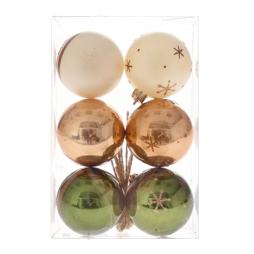 ΠΡΑΣΙΝΕΣ ΚΡΕΜ ΜΠΡΟΝΖΕ ΠΛΑΣΤΙΚΕΣ ΜΠΑΛΕΣ ΣΕΤ 6 6ΕΚ ΣΕ ΚΟΥΤΙ 18x12x6EK