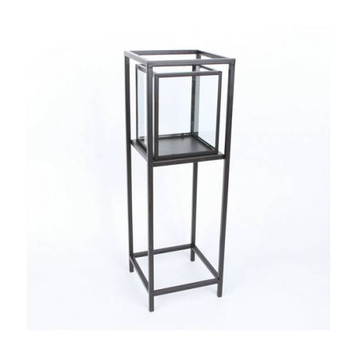 ΓΥΑΛΙΝΟ ΦΑΝΑΡΙ ΣΕ ΜΑΥΡΗ ΜΕΤΑΛΛΙΚΗ ΒΑΣΗ 30x30x100EK (25Χ30) ΓΥΑΛΑ