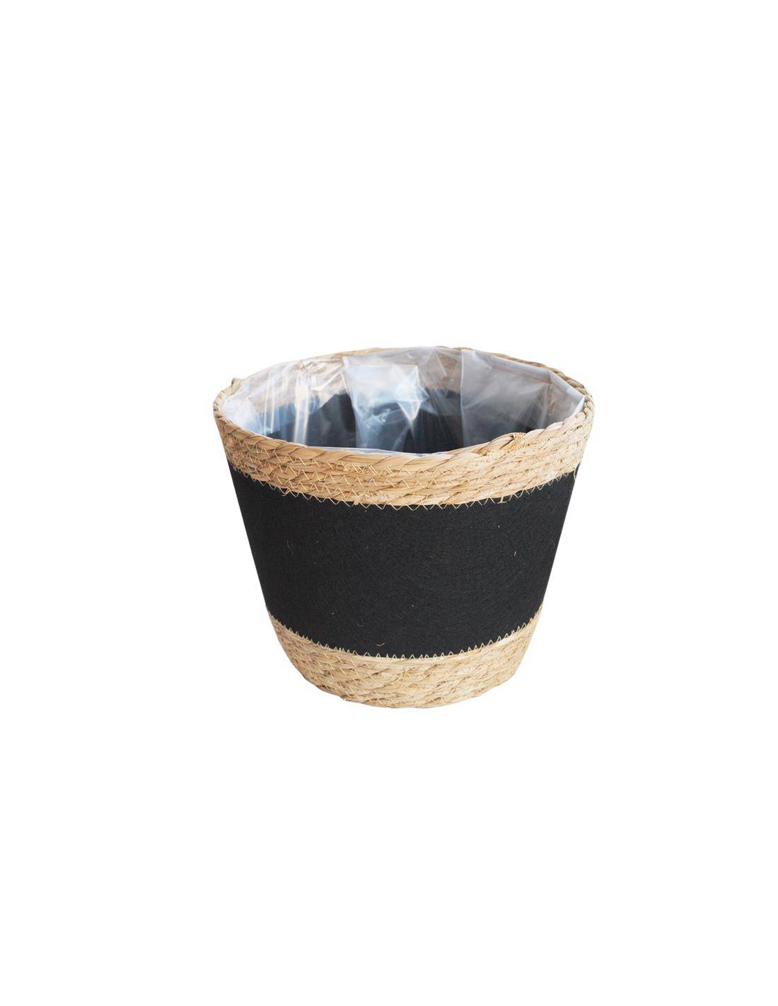 Καλάθι ψάθινο/φάσα τσόχα μαύρη Φ25,5Χ20,5cm