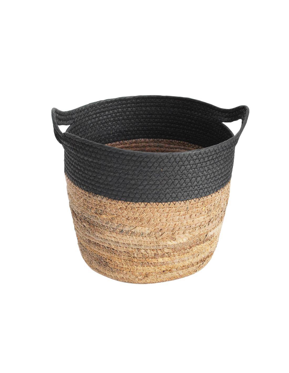 Καλάθι ψάθινο/φύλλο μπανανιάς φυσικό με μαύρη φάσα Φ31,5Η25,5/28,5CM