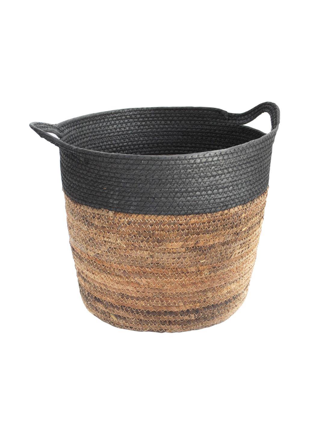 Καλάθι ψάθινο/φύλλο μπανανιάς φυσικό με μαύρη φάσα Φ36Η29/33CM