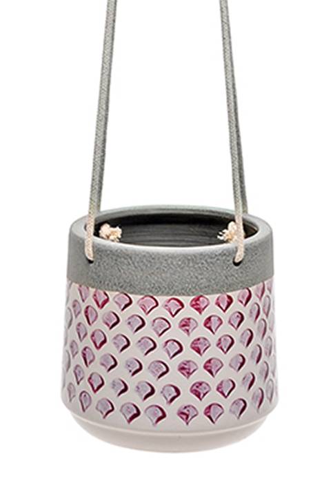 Κεραμικό κασπώ/μακραμέ σε γκρί/βιολετί 18x16,5cm CT356