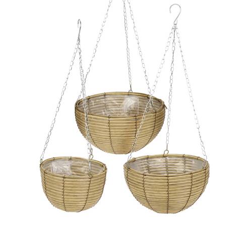 Κρεμαστά κασπώ συνθετική ψάθα σετ 3τεμ.,20/25/30cm HE431