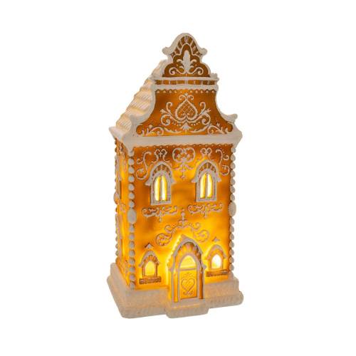 ΠΟΛΥΡΕΖΙΝΗ GINGERBREAD ΚΑΦΕ ΛΕΥΚΟ ΣΠΙΤΙ ΜΕ LED, 16.8Χ14.2Χ34.3ΕΚ.