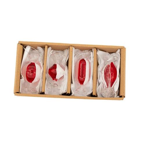 ΣΕΤ 4 ΛΕΥΚΟ ΚΑΙ ΚΟΚΚΙΝΟ ΓΥΑΛΙΝΟ ΚΡΕΜΑΣΤΟ ΣΤΟΛΙΔΙ ΚΑΡΑΜΕΛΑ 9ΕΚ