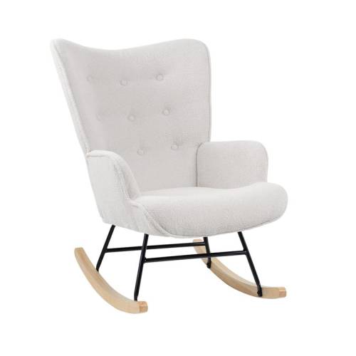 ALMA Rocking Πολυθρόνα Μπερζέρα Καθιστικού, Teddy Ύφ.Άσπρο, Βάση Μαύρο-Φυσικό Ε-00025160 Ε7143,8