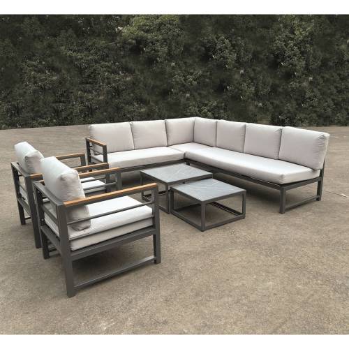 MARILIAN Set Σαλόνι Κήπου, Πολυμορφικό 6τεμ, Μέταλλο Βαφή Ανθρακί, Μαξιλάρια Γκρι Ε-00024843 Ε6870,1