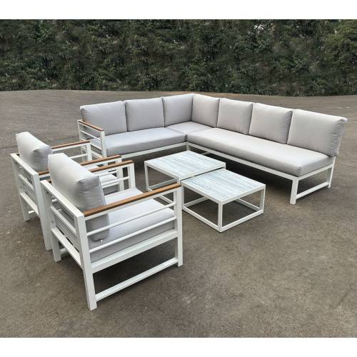 MARILIAN Set Σαλόνι Κήπου, Πολυμορφικό 6τεμ, Μέταλλο Βαφή Άσπρο, Μαξιλάρια Γκρι Ε-00024845 Ε6870,2