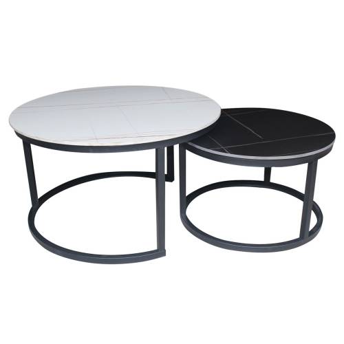 TERRY Set2 Τραπεζάκια Σαλονιού , Μέταλλο Βαφή Μαύρο, Sintered Stone White-Black Marble Ε-00025120 ΕΜ526,S