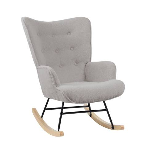 ALMA Rocking Πολυθρόνα Μπερζέρα Καθιστικού, Teddy Ύφ.Αν.Γκρι, Βάση Μαύρο-Φυσικό Ε-00025161 Ε7143,9