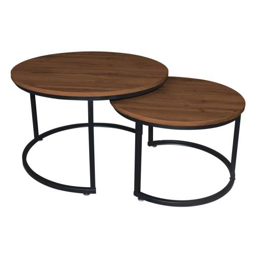 BOZZI Set-2 Τραπεζάκια Σαλονιού-Καθιστικού, Μέταλλο Βαφή Μαύρο, Απόχρωση Καρυδί Ε-00025288 ΕΜ9619,S1