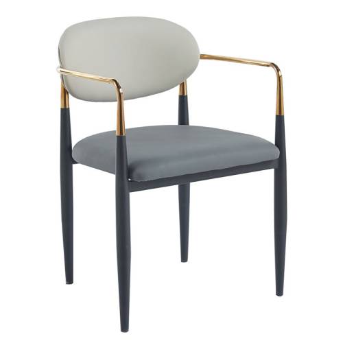 OLIVE Πολυθρόνα Μέταλλο Βαφή Μαύρο-Gold, Pu Ανοιχτό Γκρι-Σκούρο Γκρι Ε-00025124 ΕΜ788,2