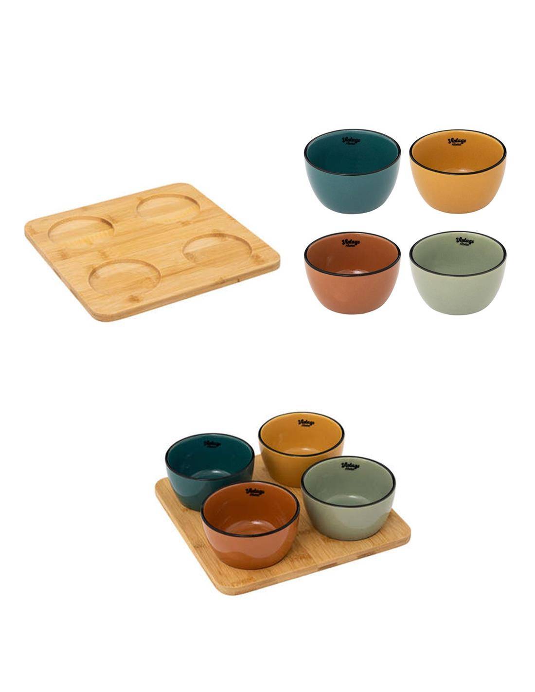 Σετ σερβ.μπωλ vintage σε ξυλ.βάση Χ4