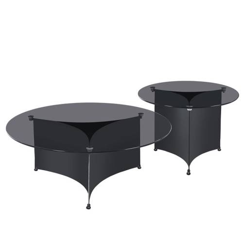 VENET Set 2 Τραπεζάκια Σαλονιού - Καθιστικού, Μέταλλο Μαύρο, Γυαλί Clear Black Ε-00025223 ΕΜ730