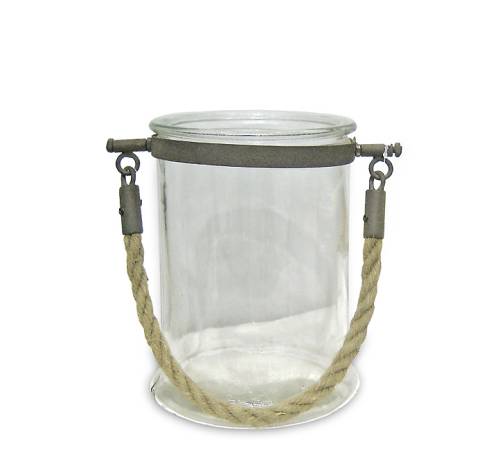 Γυάλινο Παλαιωμένο Φανάριμε σχοινί,17cm HT241