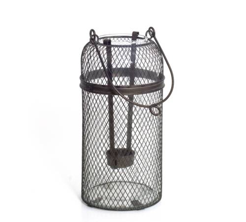 Γυάλινο φανάρι με μεταλλικό πλέγμα, μπρονζέ χρ.,, 25,5cm HT430