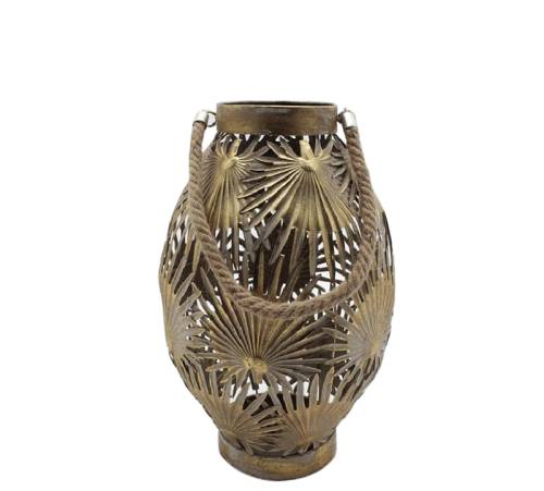 Φανάρι φύλλο "Areca" με σχοινί, χρυσό, 29.5cm HT537