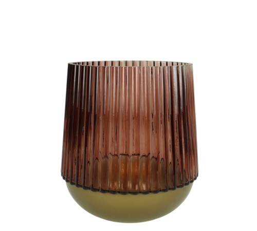 Φανάρι από γυαλί & μέταλλο σε μπορντώ/χρυσό, 18cm XET-1202