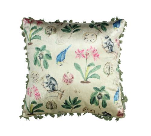 Μαξιλάρι με φουντίτσες,βελούδο φλοράλ σχ., 50x50cm XET-3155